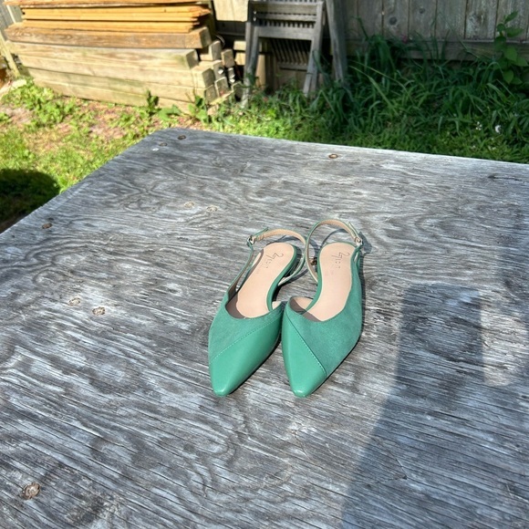 NEW Naturalizer 27 Edit Makenna Green Teal Leather Slip On Sling Back Flats - Picture 2 of 9